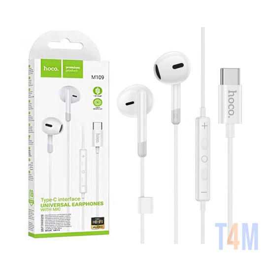 Hoco Wired Earphones M109 Sunny Digital Type C with Microphone 1.2m White
